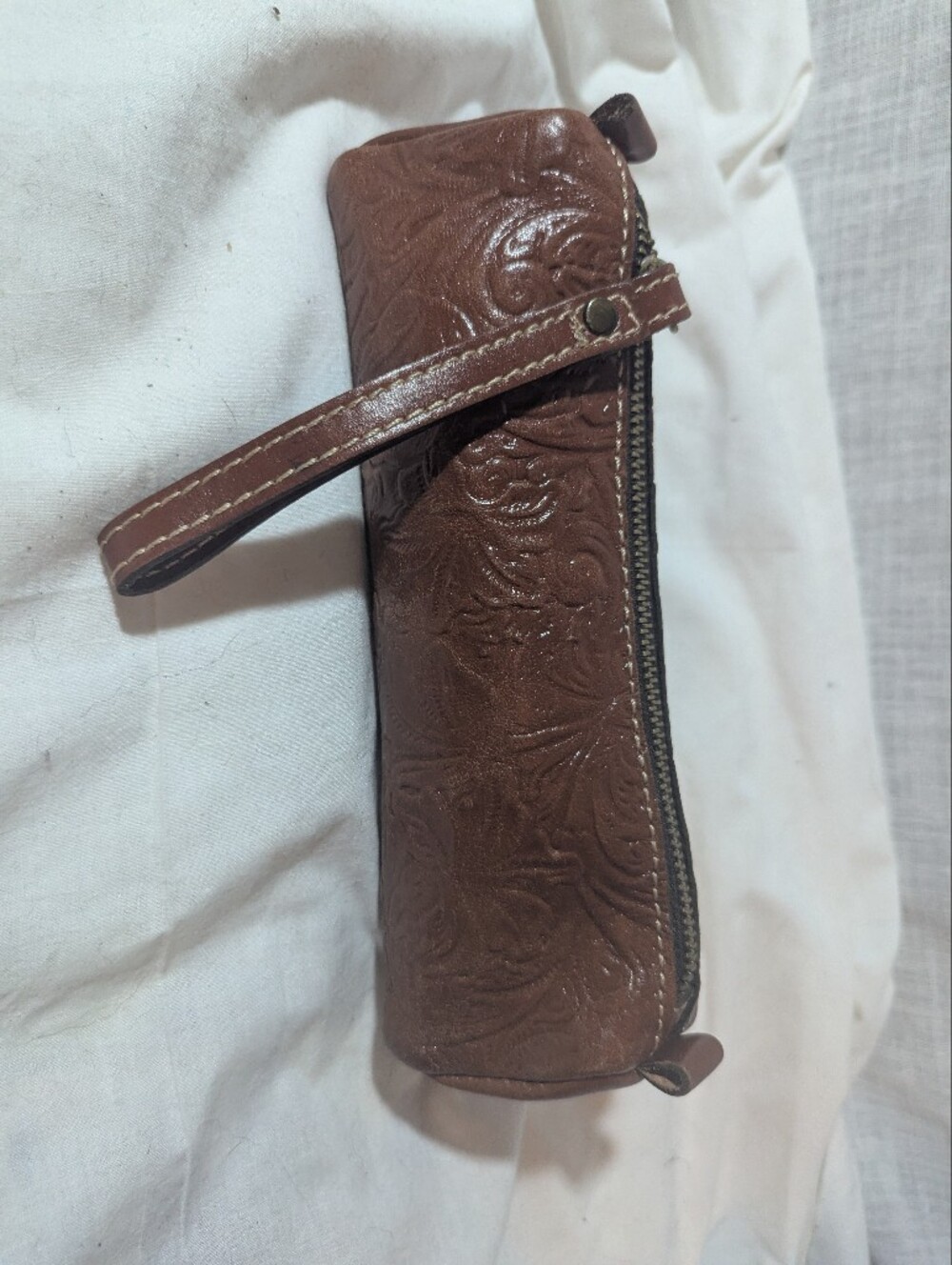 Patricia Nash Brown Embossed Leather Wristlet Clutch